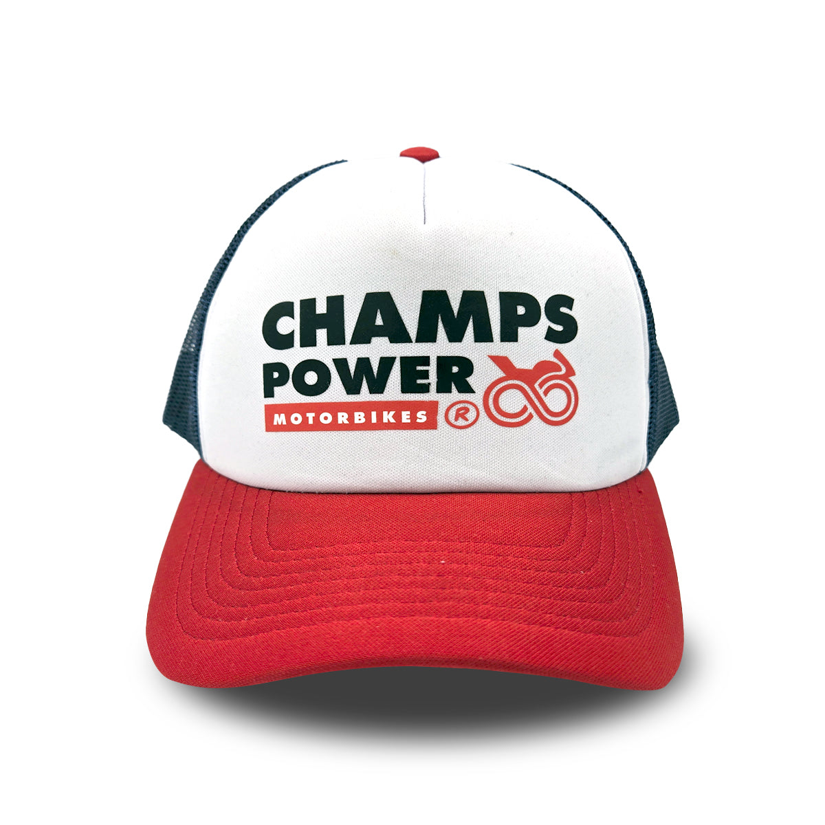 GORRA PREMIUM CHAMPS POWER MOTORBIKES 2025 WHITE, RED & BLUE