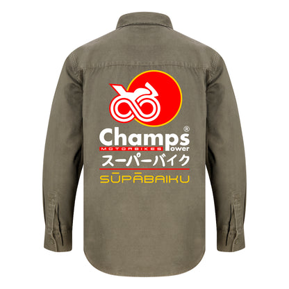 Vista trasera de CAMISA PREMIUM CHAMPS POWER SUPABAIKU OLIVE GREEN